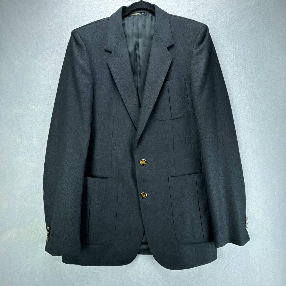 Angelo Donati Blazer Mens Xl 40 Black Gold Enamel Buttons Wool Blend 2 Button
